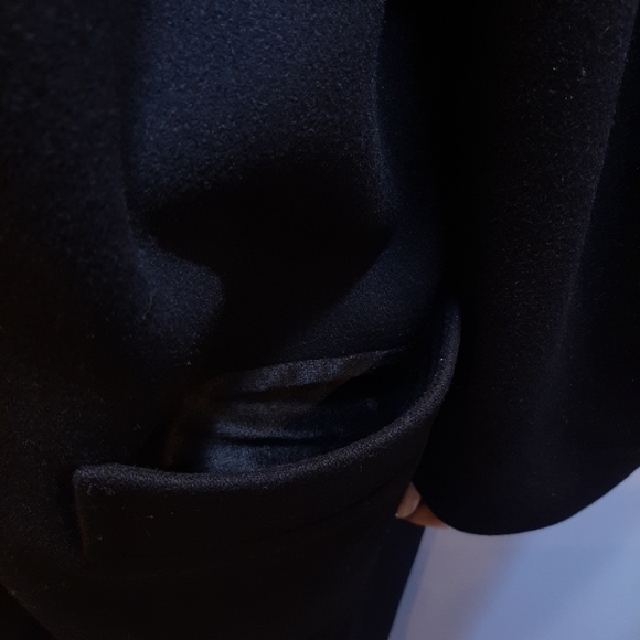 Vintage Luba Paris Pure Wool Coat Leather Double Breasted Black Oversized - Picture 5 of 15